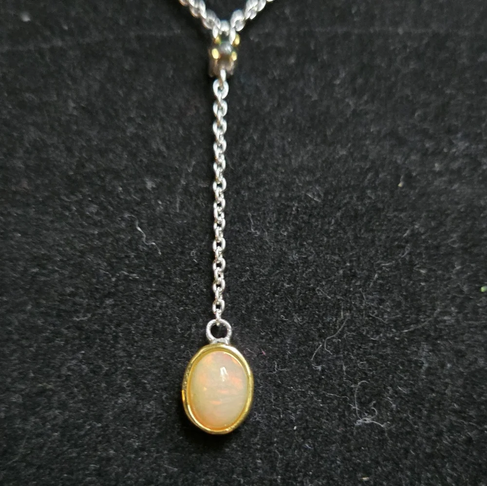 Opal 4k each & black opal .5k sterling & gold 16" necklace - Picture 4 of 7